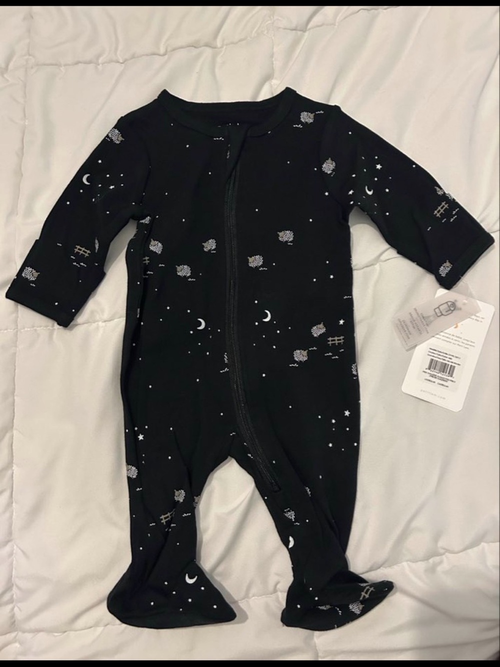 Petit Lem newborn NWT Black Moon & Stars Footed One-Piece Pajamas for BABY